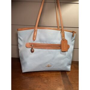 COACH Sawyer Bluejay RARE Canvas Leather Gold Shoulder Tote Bag Purse F37237
